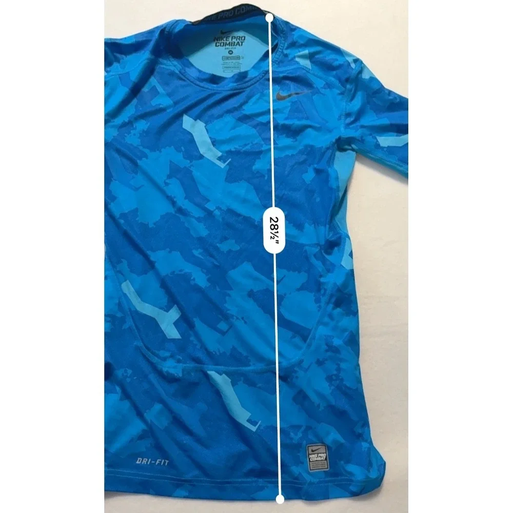 Nike Pro Combat Dri-Fit Compression T-shirt Blue Polyester Blend 543609-433 Sz M